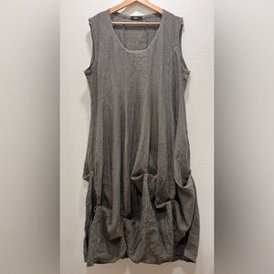 Ralston Linen Sleeveless Balloon Dress Gray Sz Large Artsy Lagenlook Art To Wear